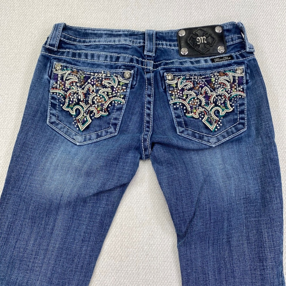 Miss Me Signature Bootcut Jeans Womens 27x 34 Medium Wash Blue Low Rise JW8168B - Picture 3 of 15